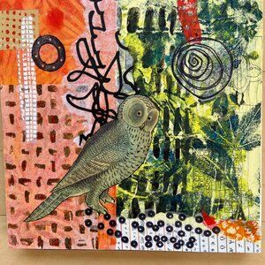 Original collage abstract owl